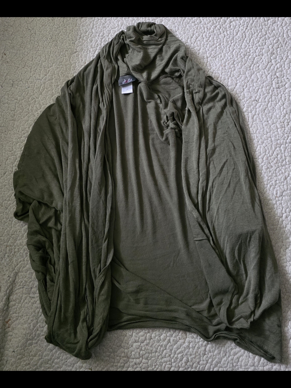 Dots Olive Green Open-Front Draped Cardigan